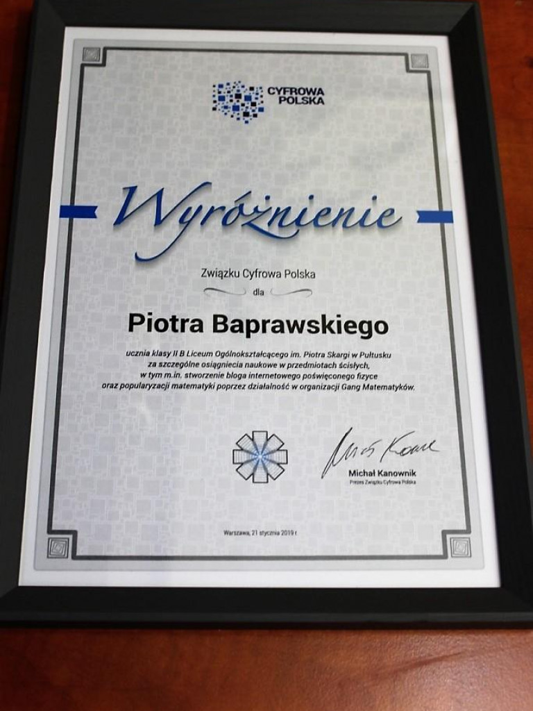 Piotr Baprawski nagrodzony przez Związek Cyfrowa Polska