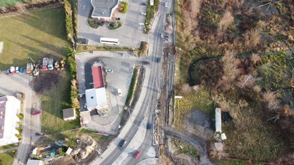 Widok na przebudowę ronda na DK61 w Pułtusku
