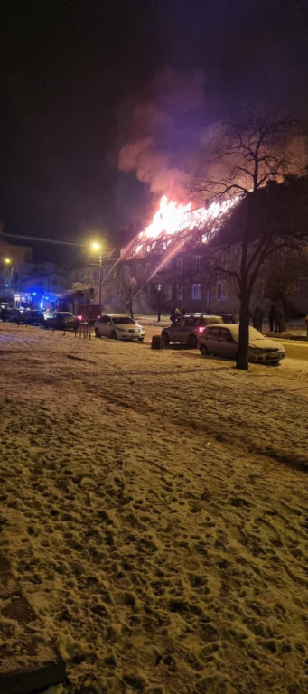 Pożar kamienicy na ul. Traugutta w Pułtusku