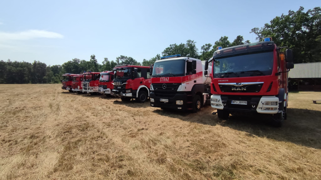 7 wozów strażackich w lesie pod Psarami