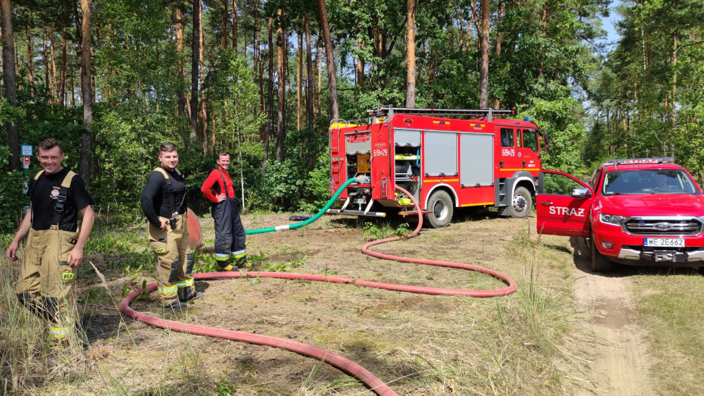 7 wozów strażackich w lesie pod Psarami