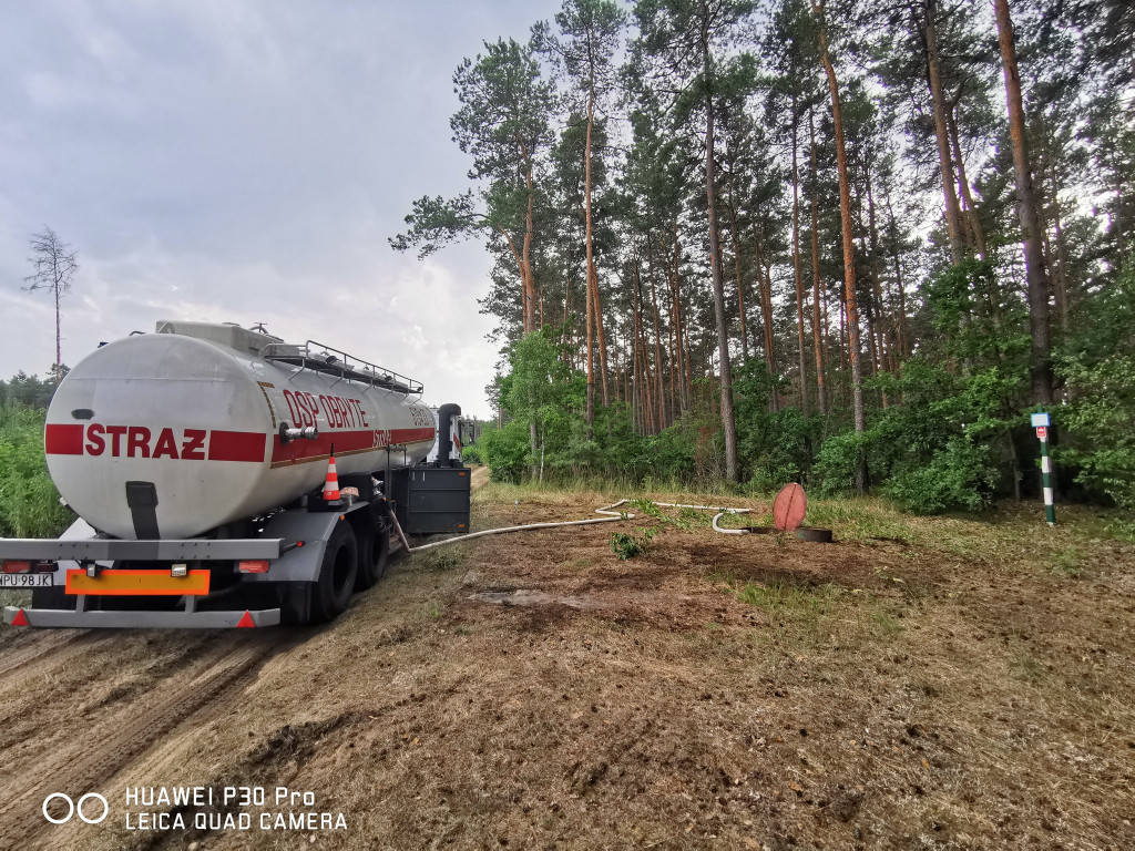 7 wozów strażackich w lesie pod Psarami
