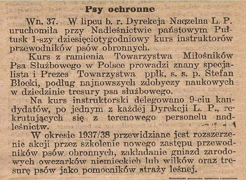 Kurs przewodników psów służbowych w 1937 r.