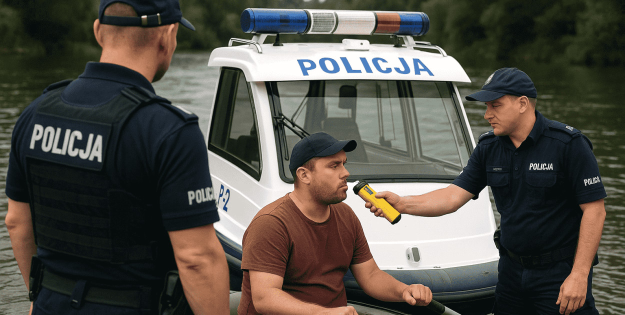 Policyjna łódź patrolowa w akcji na wodach Łubienicy – kontrola zakończona zatrzymaniem