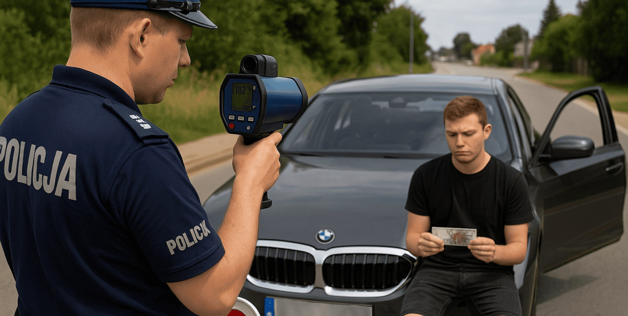 Policyjna kontrola prędkości na ul. Tartacznej – BMW zatrzymane za brawurę/ AI
