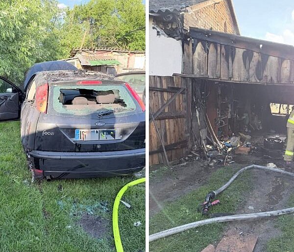 Pożar auta i budynku gospodarczego w Gnatach-Szczerbakach