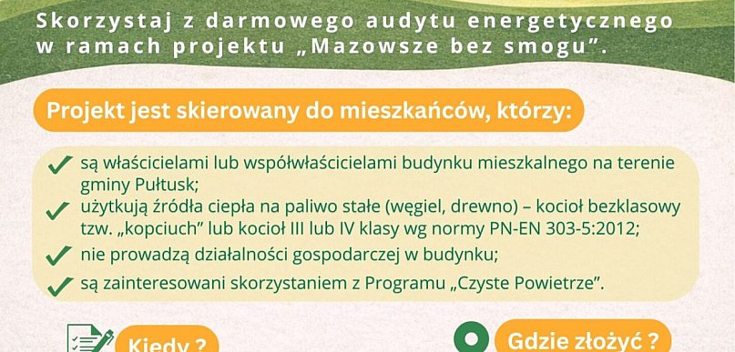 Bezpłatny audyt energetyczny dla mieszkańców gminy Pułtusk