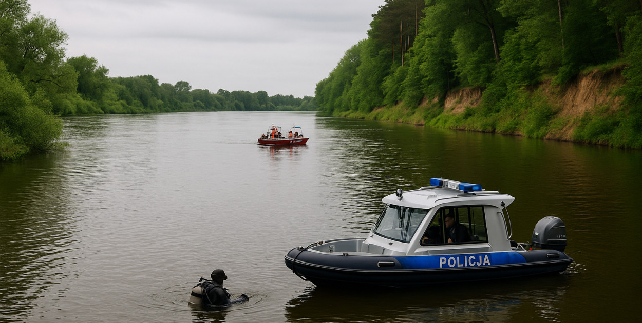 Łódź policyjna i ratownicy przeszukują rzekę w okolicach Łubienicy – dramatyczne chwile