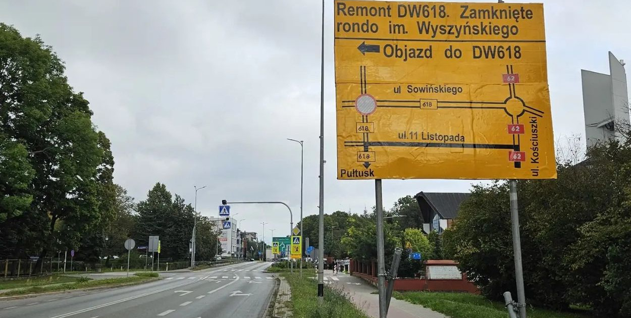 Remont ul. Sowińskiego w Wyszkowie – zamknięte rondo kard. Wyszyńskiego i utrudnienia w ruchu
