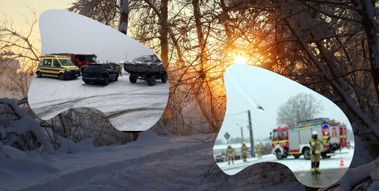 Śliska droga i skutki zimowej aury po serii wypadków w powiecie pułtuskim