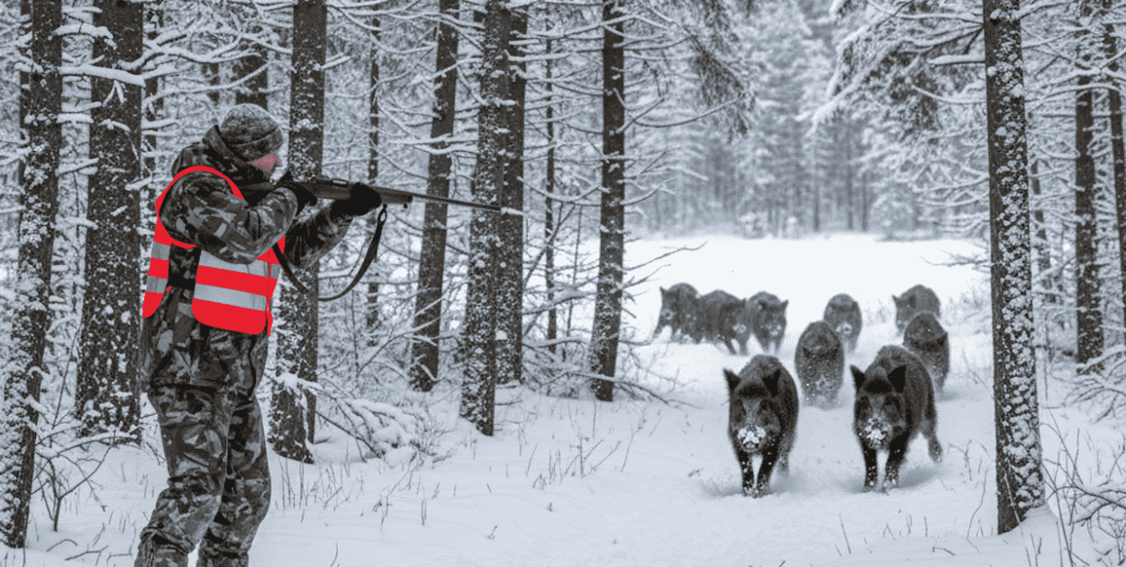 Dziki w lasach powiatu pułtuskiego/ AI